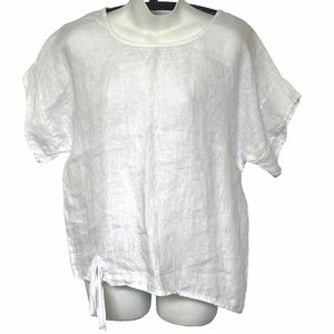 Pistache White 100% Linen Top Blouse Made In Italy Short Sleeves Knot Hem  S / M